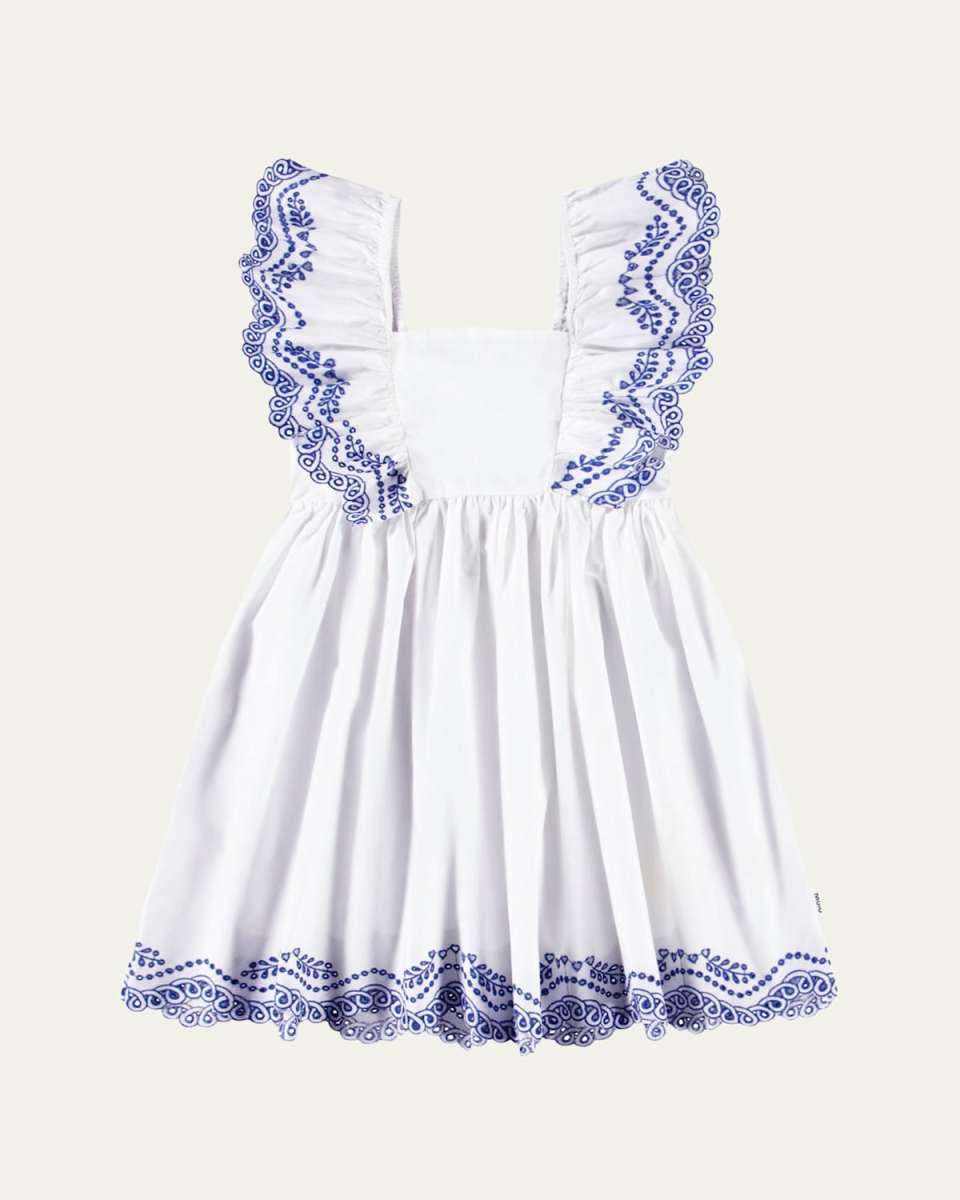 Girl's Clementine Ruffle Embroidered Dress, Size 7-12